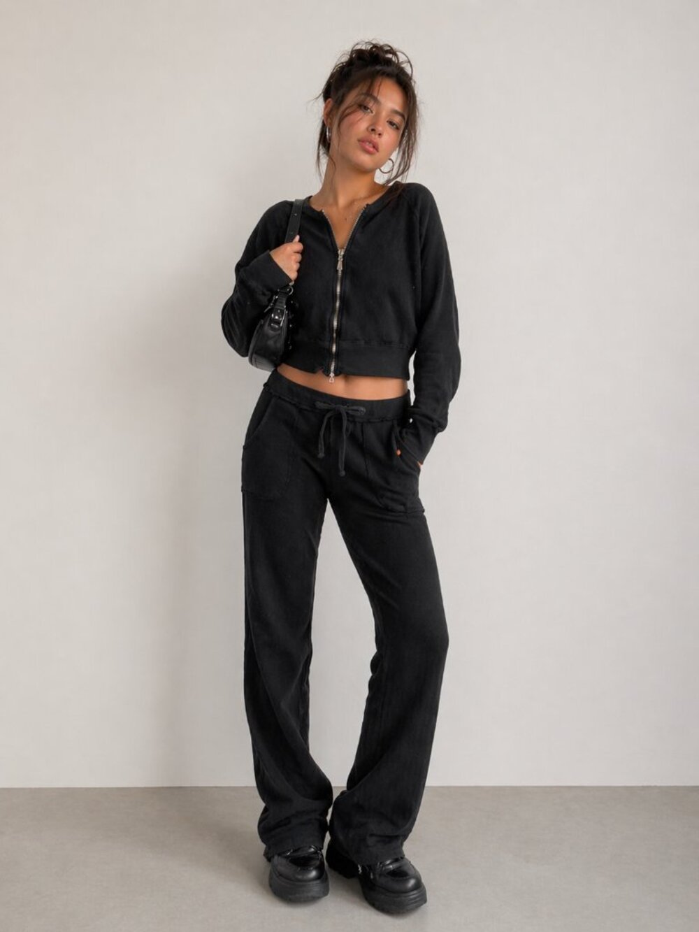 Vintage Y2k Shameless Black Lounge Set Track Suit Black Top Pants Tall Inseam